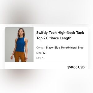 Lululemon Blue Tank Top Size 12